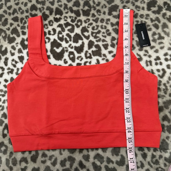 Express Body Contour Stretch Cotton Square Neck Cropped Tank Hot Coral Large - Picture 15 of 16